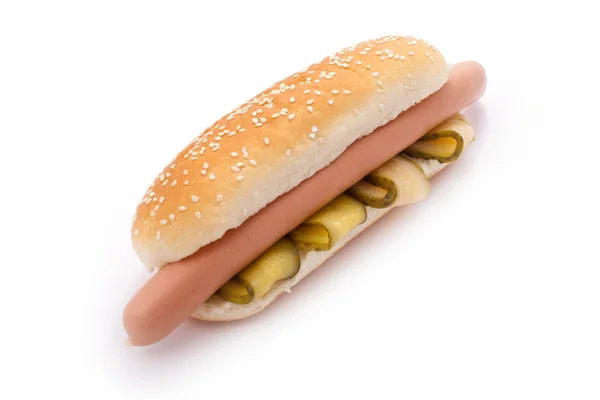 Hot dog szelet Ecetes uborka — Stock Fotó
