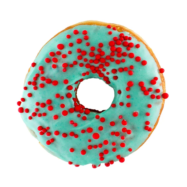 Donut azul polvilhado com bolas vermelhas — Fotografia de Stock