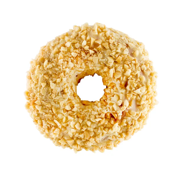 White chocolate donut sprinkled with nuts — Stock Photo, Image