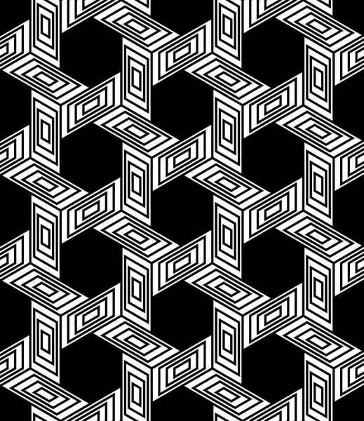 Vector moderno patrón de geometría inconsútil trippy, fondo geométrico abstracto en blanco y negro, impresión de almohada, textura retro monocromática, diseño de moda hipster — Archivo Imágenes Vectoriales