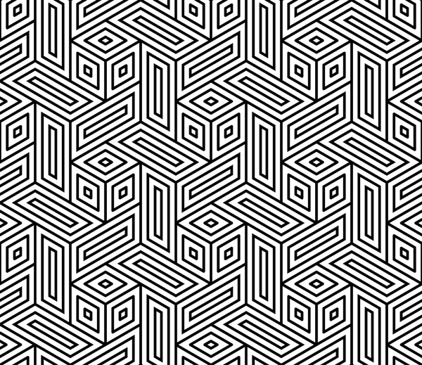 Padrão de geometria sem costura moderna vetorial trippy, fundo geométrico abstrato preto e branco, impressão de travesseiro, textura retro monocromática, design de moda hipster — Vetor de Stock