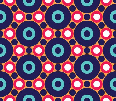 Vektör modern kesintisiz renkli geometri daire desen, renk soyut geometrik arka plan, çok renkli baskı, retro doku, hippi moda tasarım yastık
