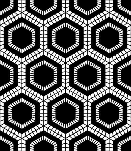 Vector moderno patrón de geometría inconsútil hexadecimal, fondo geométrico abstracto en blanco y negro, impresión de almohada, textura retro monocromática, diseño de moda hipster — Vector de stock