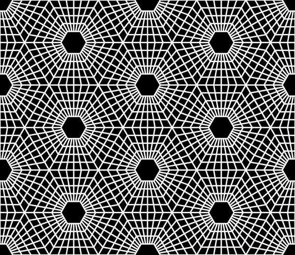 Vetor moderno sem costura padrão geometria sagrada hexágono, preto e branco fundo geométrico abstrato, impressão travesseiro, textura retro monocromática, design de moda hipster —  Vetores de Stock