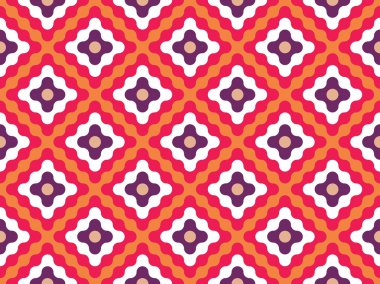Baskı, retro doku, hippi moda tasarım vektör modern kesintisiz renkli geometri deseni çiçekler, renk turuncu soyut geometrik arka plan, duvar kağıdı