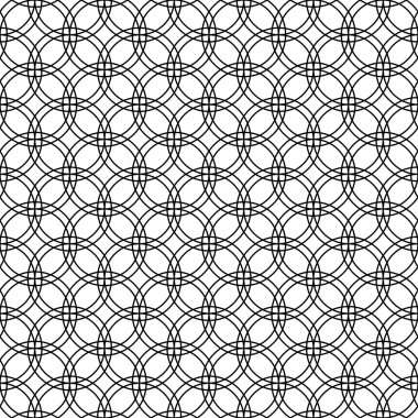 Vektör modern sorunsuz geometri desen daireler bağlı, siyah ve beyaz soyut geometrik arka plan, duvar kağıdı yazıcı, tek renkli retro doku, hippi moda tasarımı