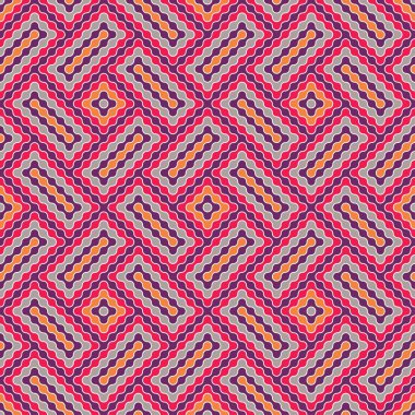 Modern kesintisiz renkli geometri desen dalgalı vektör, renk kırmızı geometrik arka plan, duvar kağıdı baskı, retro doku, hippi moda tasarımı