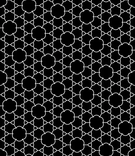 Vector moderne naadloze meetkunde patroon bloemen, zwarte en witte abstract geometrische achtergrond, trendy print, monochroom retro textuur, hipster modevormgeving — Stockvector