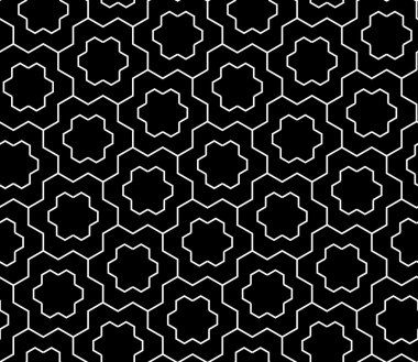 Vektör modern sorunsuz geometri desen kar tanesi, siyah ve beyaz soyut geometrik arka plan, modaya uygun yazıcı, tek renkli retro doku, hippi moda tasarımı