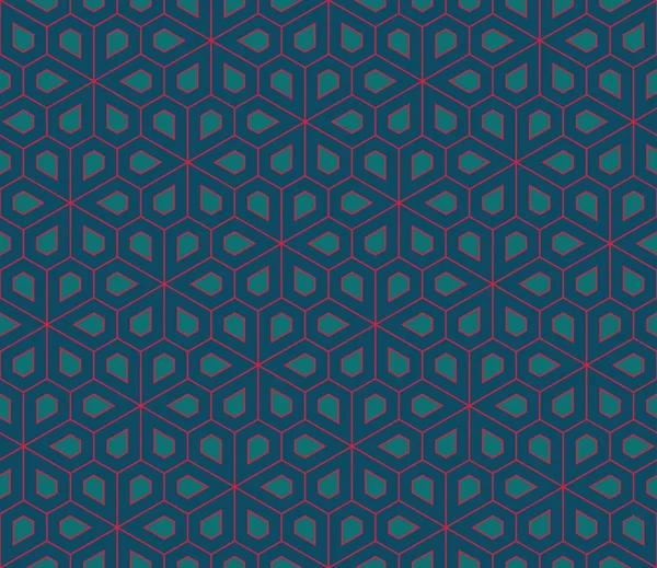 Motif géométrique coloré sans couture vectoriel moderne, fleurs pentagone, fond géométrique abstrait bleu, imprimé multicolore tendance, texture rétro, design de mode hipster — Image vectorielle