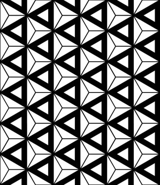 Vektör modern sorunsuz kutsal geometri desen altıgen üçgenler, siyah ve beyaz soyut geometrik arka plan, modaya uygun yazıcı, tek renkli retro doku, hippi moda tasarımı