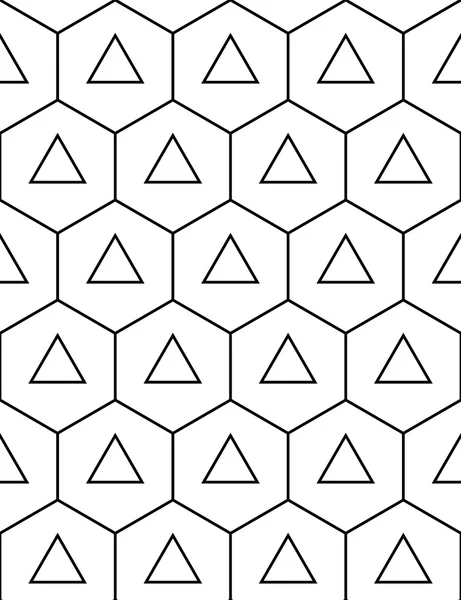 Wektor nowoczesne bezszwowe świętej geometrii wzór sześciokąt trójkąty, czarno-białe streszczenie tło geometryczne, modny wydruku, monochromatyczne retro tekstura, projektowanie mody hipster — Wektor stockowy
