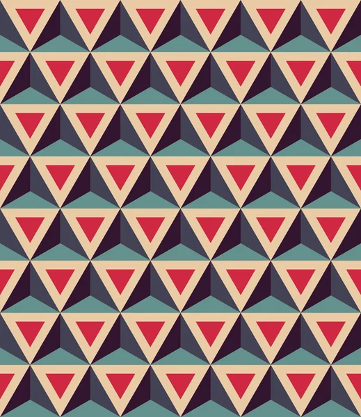 Motif géométrique coloré sans couture vectoriel moderne, triangles 3D, couleur rouge bleu, fond géométrique abstrait, impression multicolore tendance, texture rétro, design de mode hipster — Image vectorielle