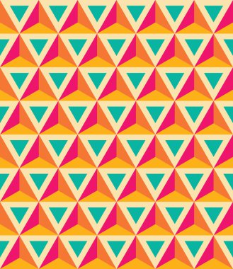 Vector modern seamless colorful geometry pattern, 3D triangles, color orange blue, abstract geometric background, trendy multicolored print, retro texture, hipster fashion design