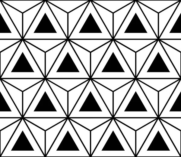 Padrão de geometria sagrada sem costura vetorial moderno triângulos hexágono, fundo geométrico abstrato preto e branco, impressão na moda, textura retro monocromática, design de moda hipster — Vetor de Stock