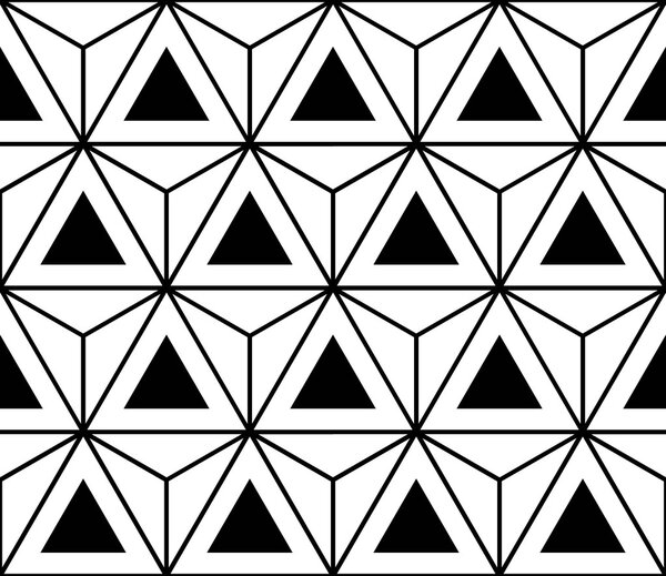 Vector modern seamless sacred geometry pattern hexagon triangles, black and white abstract geometric background, trendy print, monochrome retro texture, hipster fashion design