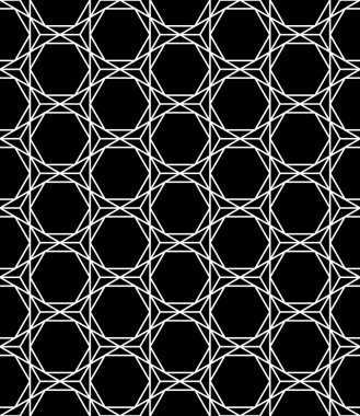 Vektör modern sorunsuz kutsal geometri desen altıgen, siyah ve beyaz soyut geometrik arka plan, modaya uygun yazıcı, tek renkli retro doku, hippi moda tasarımı
