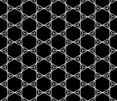 Vektör modern sorunsuz kutsal geometri desen altıgen, siyah ve beyaz soyut geometrik arka plan, modaya uygun yazıcı, tek renkli retro doku, hippi moda tasarımı
