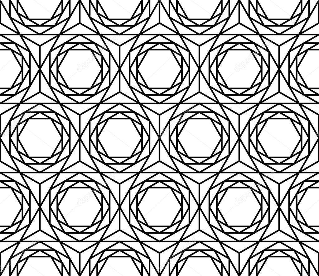 Vector modern seamless sacred geometry pattern hexagon, black and white abstract geometric background, trendy print, monochrome retro texture, hipster fashion design