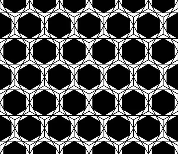 Vetor moderno sem costura padrão geometria sagrada hexágono, preto e branco fundo geométrico abstrato, impressão na moda, textura retro monocromática, design de moda hipster — Vetor de Stock