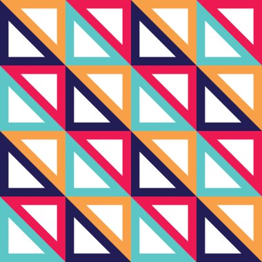 Modern kesintisiz renkli geometri üçgen desen vektör, renk soyut geometrik arka plan, trendy çok renkli baskı, retro doku, hippi moda tasarımı