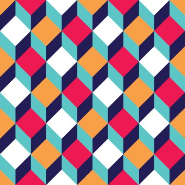 Modern kesintisiz renkli geometri kare desen vektör, renk soyut geometrik arka plan, trendy çok renkli baskı, retro doku, hippi moda tasarımı