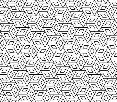 Vektör modern sorunsuz geometri desen küpleri, siyah ve beyaz soyut geometrik arka plan, modaya uygun yazıcı, tek renkli retro doku, hippi moda tasarımı