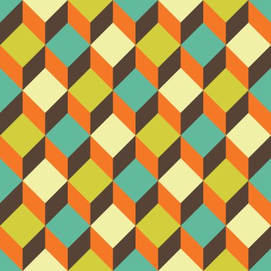 Modern kesintisiz renkli geometri kare desen vektör, renk soyut geometrik arka plan, trendy çok renkli baskı, retro doku, hippi moda tasarımı