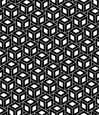 Vektör modern sorunsuz geometri desen küpleri, siyah ve beyaz soyut geometrik arka plan, modaya uygun yazıcı, tek renkli retro doku, hippi moda tasarımı