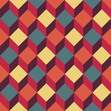 Modern kesintisiz renkli geometri kare desen vektör, renk soyut geometrik arka plan, trendy çok renkli baskı, retro doku, hippi moda tasarımı