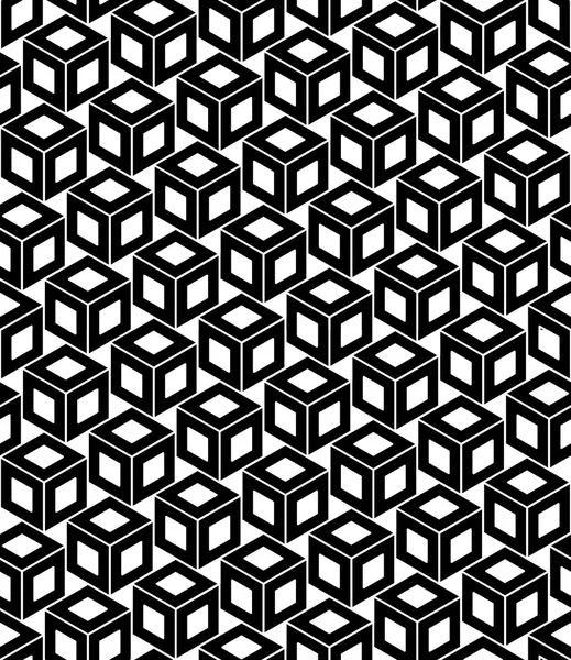 Motif géométrique vectoriel moderne sans couture cubes, fond géométrique abstrait noir et blanc, imprimé tendance, texture rétro monochrome, design de mode hipster — Image vectorielle