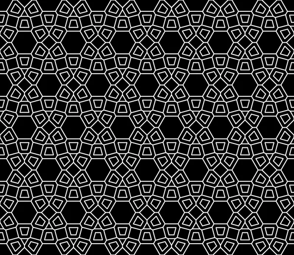 モダンなシームレスな神聖な幾何学パターンの六角形、黒と白の抽象的な幾何学的な背景、トレンディな印刷、白黒レトロな質感、流行に敏感なファッション ・ デザインをベクトルします。 — ストックベクタ