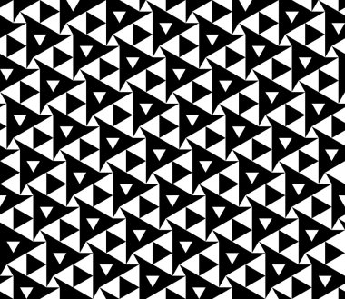 Vektör modern sorunsuz geometri desen üçgen, siyah ve beyaz soyut geometrik arka plan, modaya uygun yazıcı, tek renkli retro doku, hippi moda tasarımı
