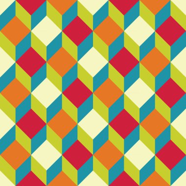 Modern kesintisiz renkli geometri kare desen vektör, renk soyut geometrik arka plan, trendy çok renkli baskı, retro doku, hippi moda tasarımı