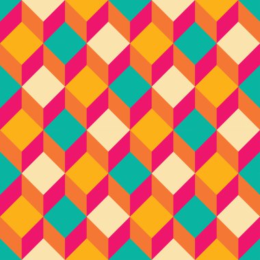 Modern kesintisiz renkli geometri kare desen vektör, renk soyut geometrik arka plan, trendy çok renkli baskı, retro doku, hippi moda tasarımı