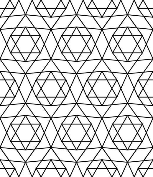 Vector moderno patrón de geometría sagrada inconsútil estrella David, fondo geométrico abstracto en blanco y negro, impresión de almohada, textura retro monocromática, diseño de moda hipster — Vector de stock