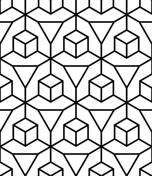Illusion vectorielle moderne de motif géométrique sans couture, fond géométrique abstrait noir et blanc, imprimé oreiller, texture rétro monochrome, design de mode hipster — Image vectorielle