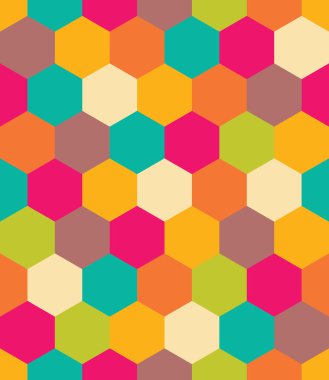 Vektör modern kesintisiz renkli geometri onaltılık desen, renk soyut geometrik arka plan, çok renkli baskı, retro doku, hippi moda tasarım yastık