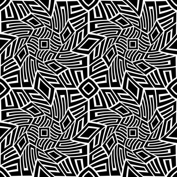 Padrão de geometria sem costura moderna vetorial trippy, fundo geométrico abstrato preto e branco, impressão de travesseiro, textura retro monocromática, design de moda hipster — Vetor de Stock