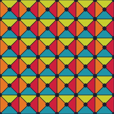 Vektör modern kesintisiz renkli geometri üçgen noktalar desen, renk soyut geometrik arka plan, çok renkli baskı, retro doku, hippi moda tasarım yastık