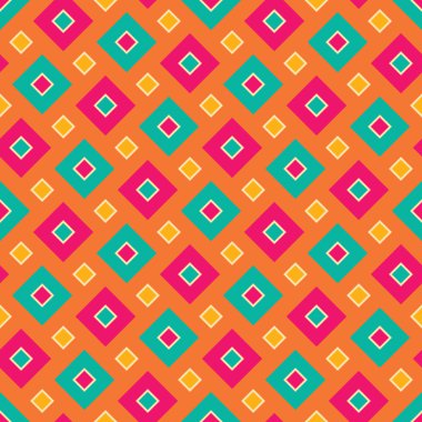 Vektör modern kesintisiz renkli geometri kare desen, renk soyut geometrik arka plan, çok renkli baskı, retro doku, hippi moda tasarım yastık