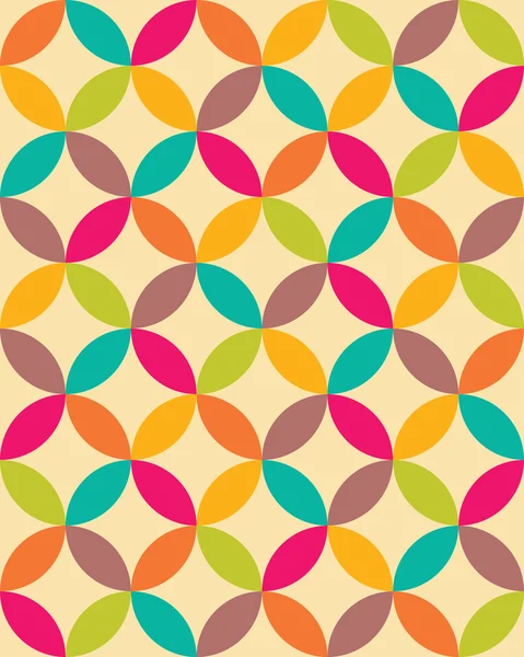 Motif vectoriel moderne sans couture géométrie colorée chevauchant les cercles, fond géométrique abstrait de couleur, oreiller imprimé multicolore, texture rétro, design de mode hipster — Image vectorielle