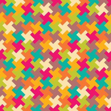 Vektör modern kesintisiz renkli geometri bulmaca desen, renk soyut geometrik arka plan, çok renkli baskı, retro doku, hippi moda tasarım yastık