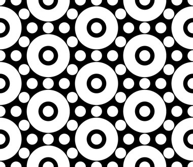 Vektör modern sorunsuz geometri desen daireler, siyah ve beyaz soyut geometrik arka plan, yastık yazıcı, tek renkli retro doku, hippi moda tasarımı