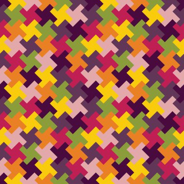 Vektör modern kesintisiz renkli geometri bulmaca desen, renk soyut geometrik arka plan, çok renkli baskı, retro doku, hippi moda tasarım yastık