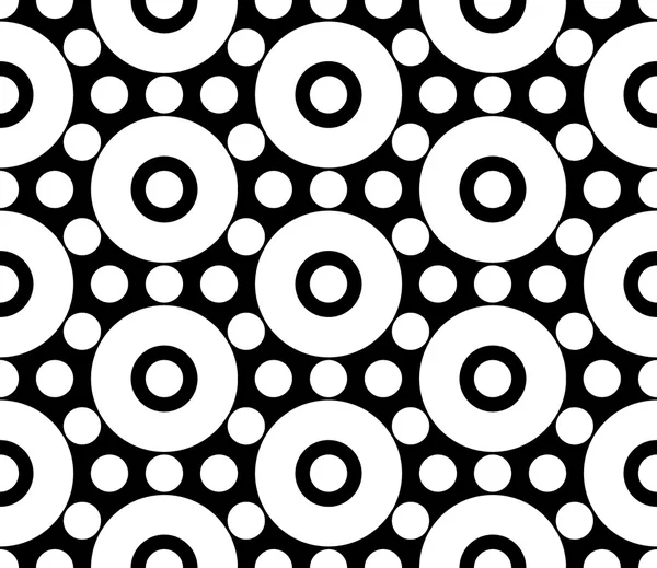 矢量现代无缝几何图案圈子，黑色和白色抽象几何背景、 枕头打印、 单色复古纹理、 时髦时尚设计 — 图库矢量图片