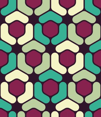 Vektör modern kesintisiz renkli geometri altıgen desen, renk soyut geometrik arka plan, çok renkli baskı, retro doku, hippi moda tasarım yastık