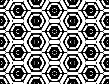 Vektör modern sorunsuz geometri desen hex, siyah ve beyaz soyut geometrik arka plan, yastık yazıcı, tek renkli retro doku, hippi moda tasarımı