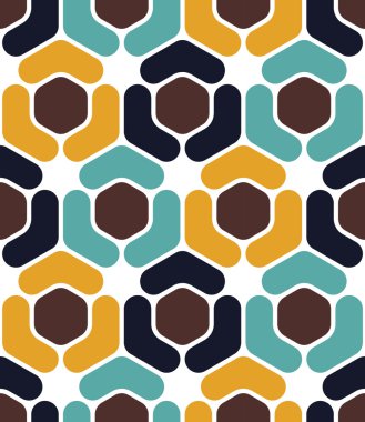 Vektör modern kesintisiz renkli geometri altıgen desen, renk soyut geometrik arka plan, çok renkli baskı, retro doku, hippi moda tasarım yastık