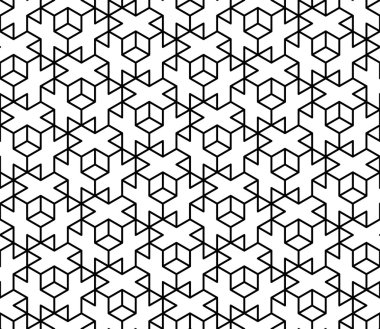 Vektör modern sorunsuz kutsal geometri desen 3d, siyah ve beyaz soyut geometrik arka plan, yastık yazıcı, tek renkli retro doku, hippi moda tasarımı